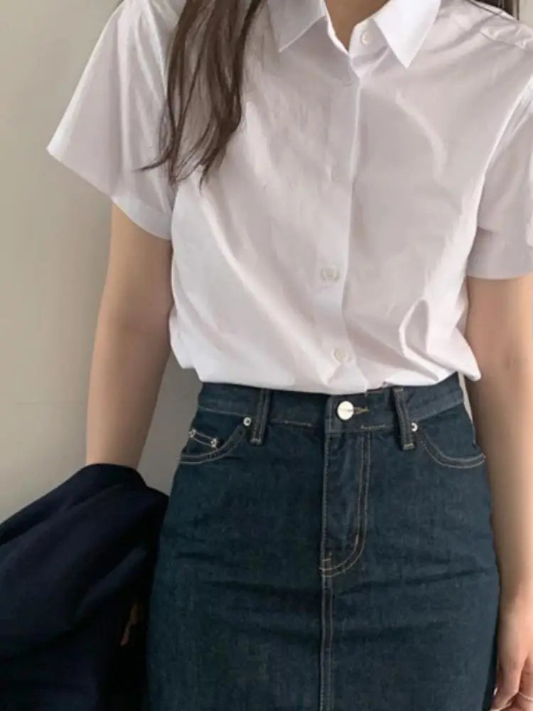 ストレートカット コットン半袖シャツ 白
