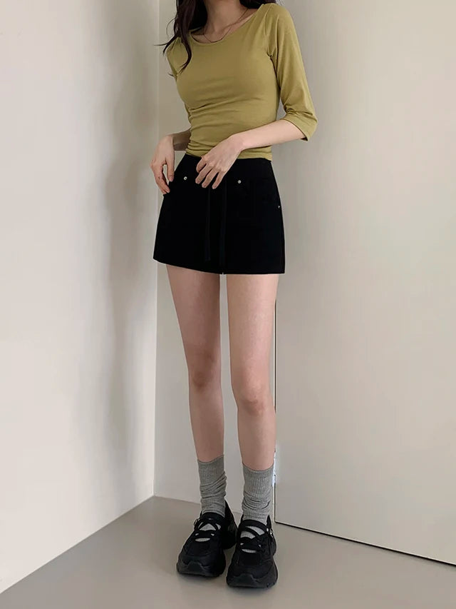 ハイウエスト デニムショートパンツ 白 ベルト付き