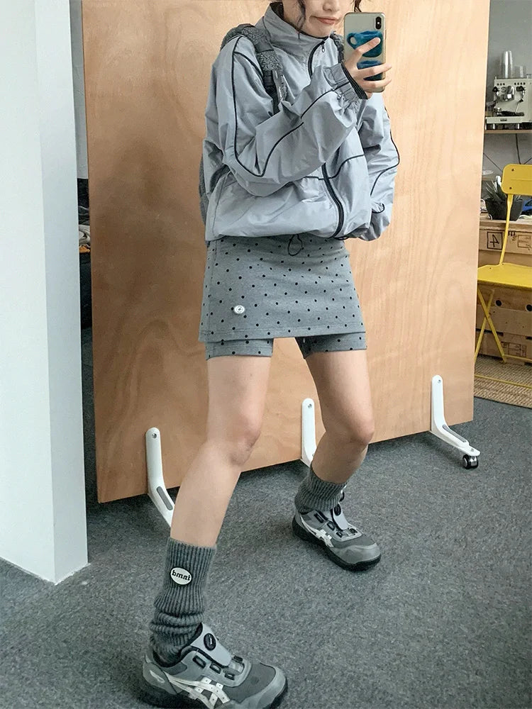 ドット柄 グレー ワイドショートパンツ