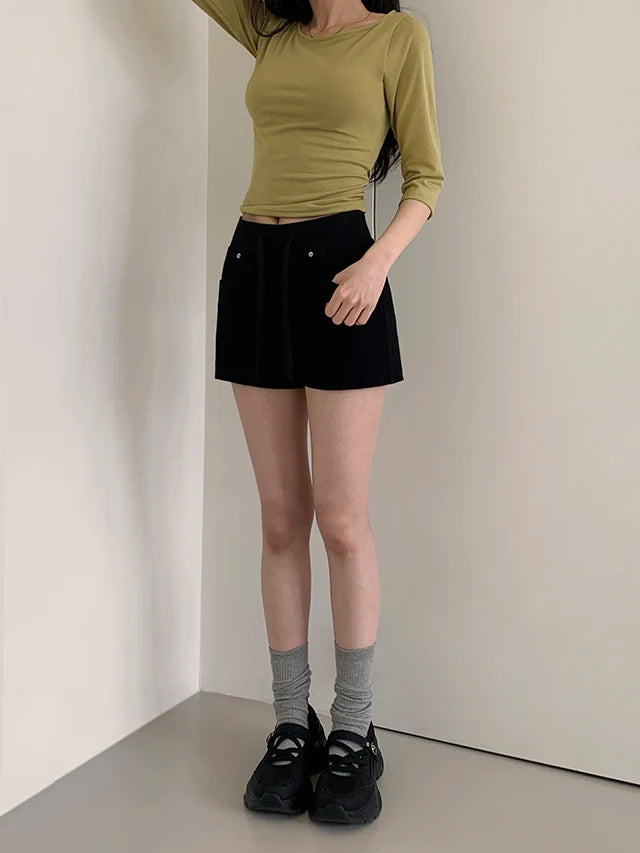 ハイウエスト デニムショートパンツ 白 ベルト付き