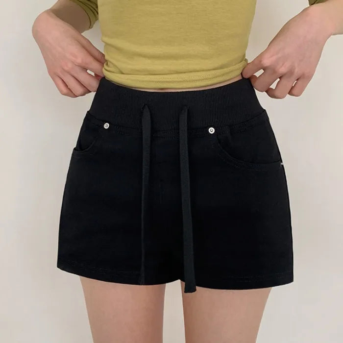 ハイウエスト デニムショートパンツ 白 ベルト付き