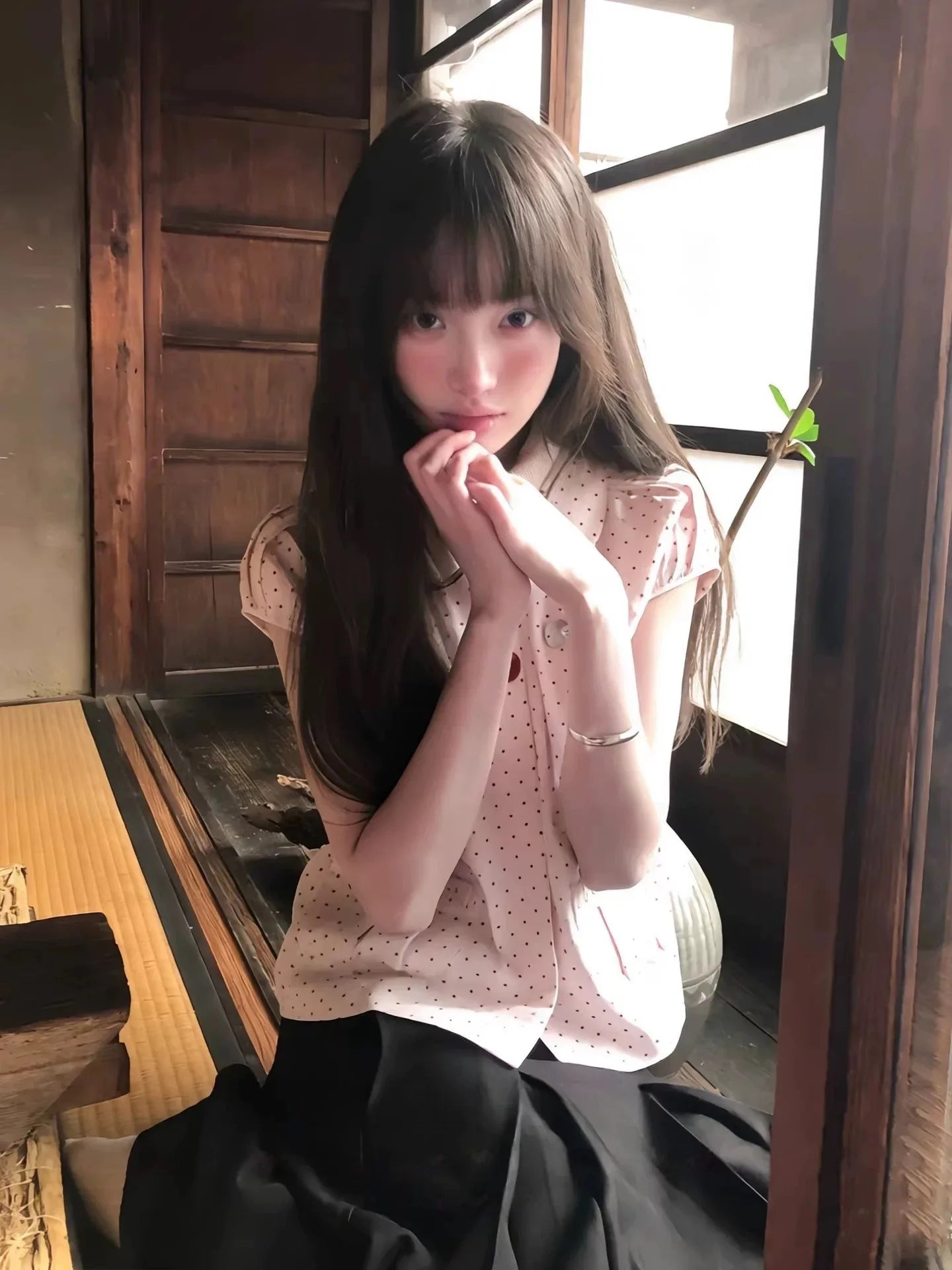レトロ調ドールカラーシャツ ピンク スリム