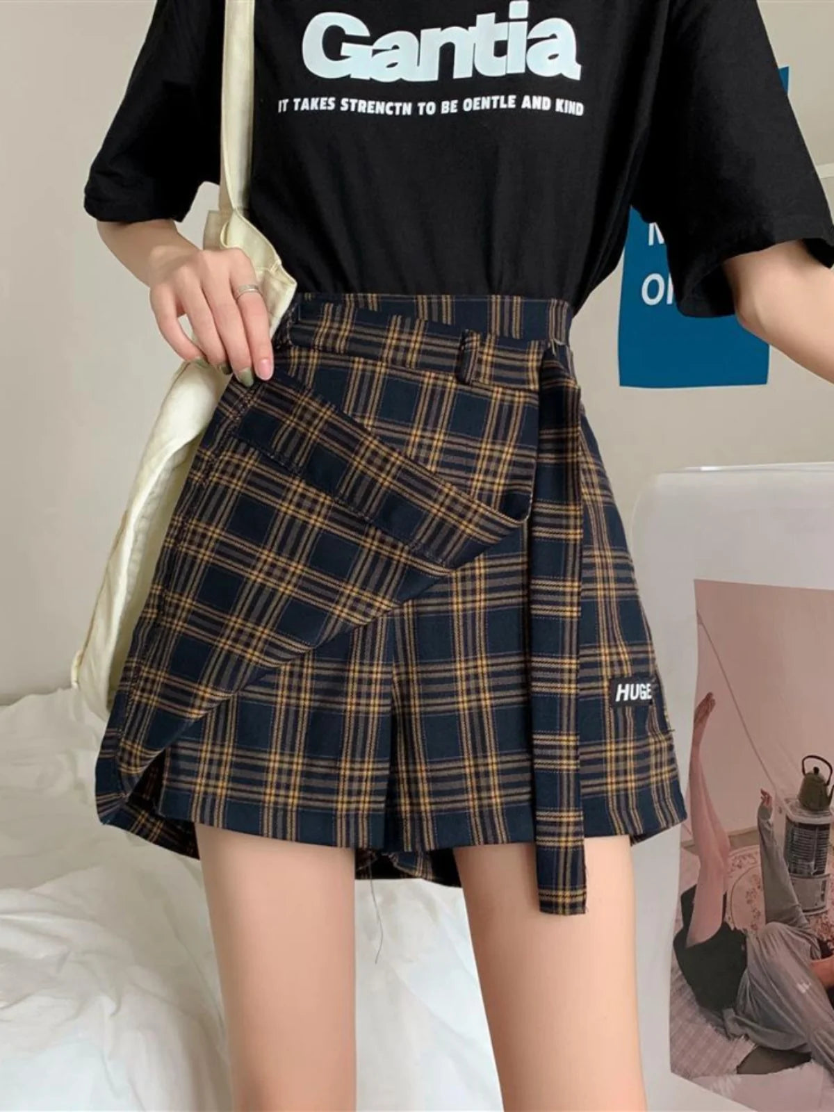 チェック柄 Aライン ミニスカート 大きいサイズ
