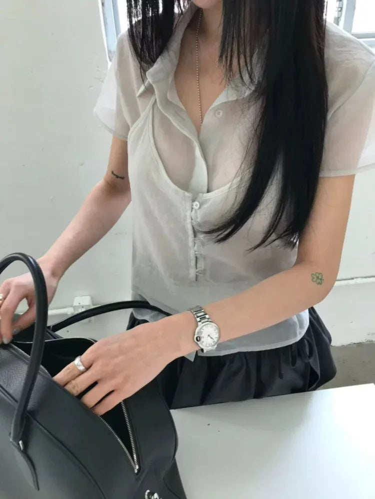 シアー半袖ブラウス ツーピースセット
