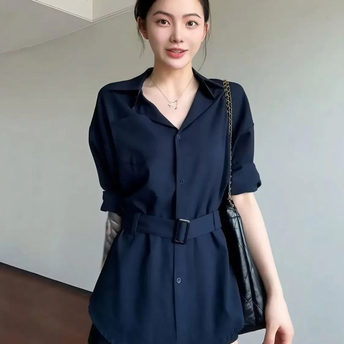 フレンチレトロ ストラップ付き長袖シャツ
