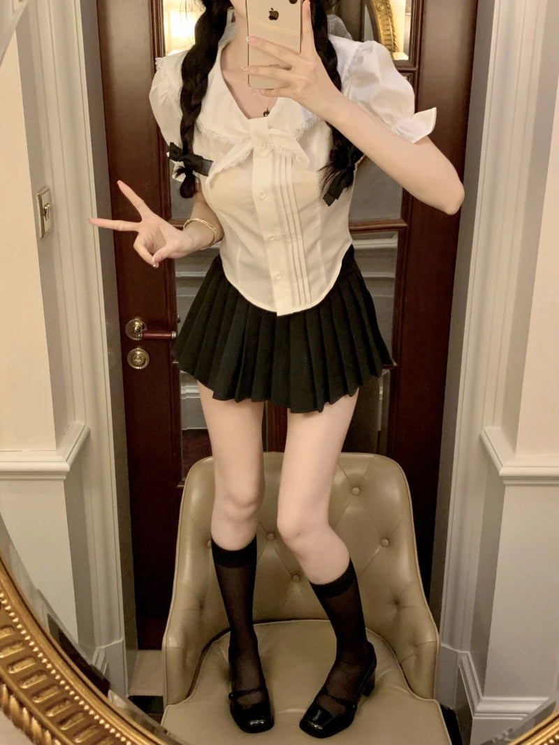 フリルカラー パフスリーブシャツ ホワイト