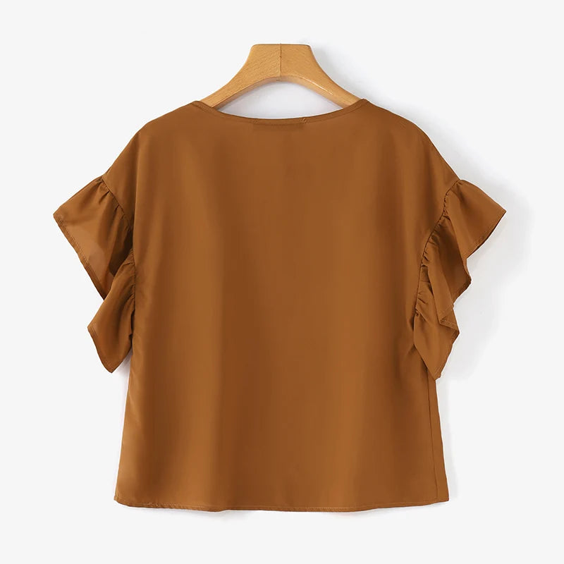 ZANZEA ラッフルヘム シフォンチュニック