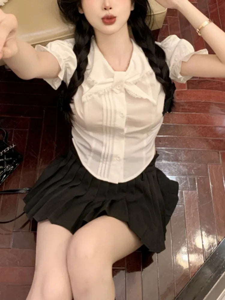 フリルカラー パフスリーブシャツ ホワイト