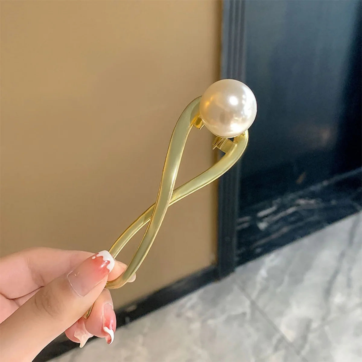 パールツイスト ヘアクリップ 約11.5cm