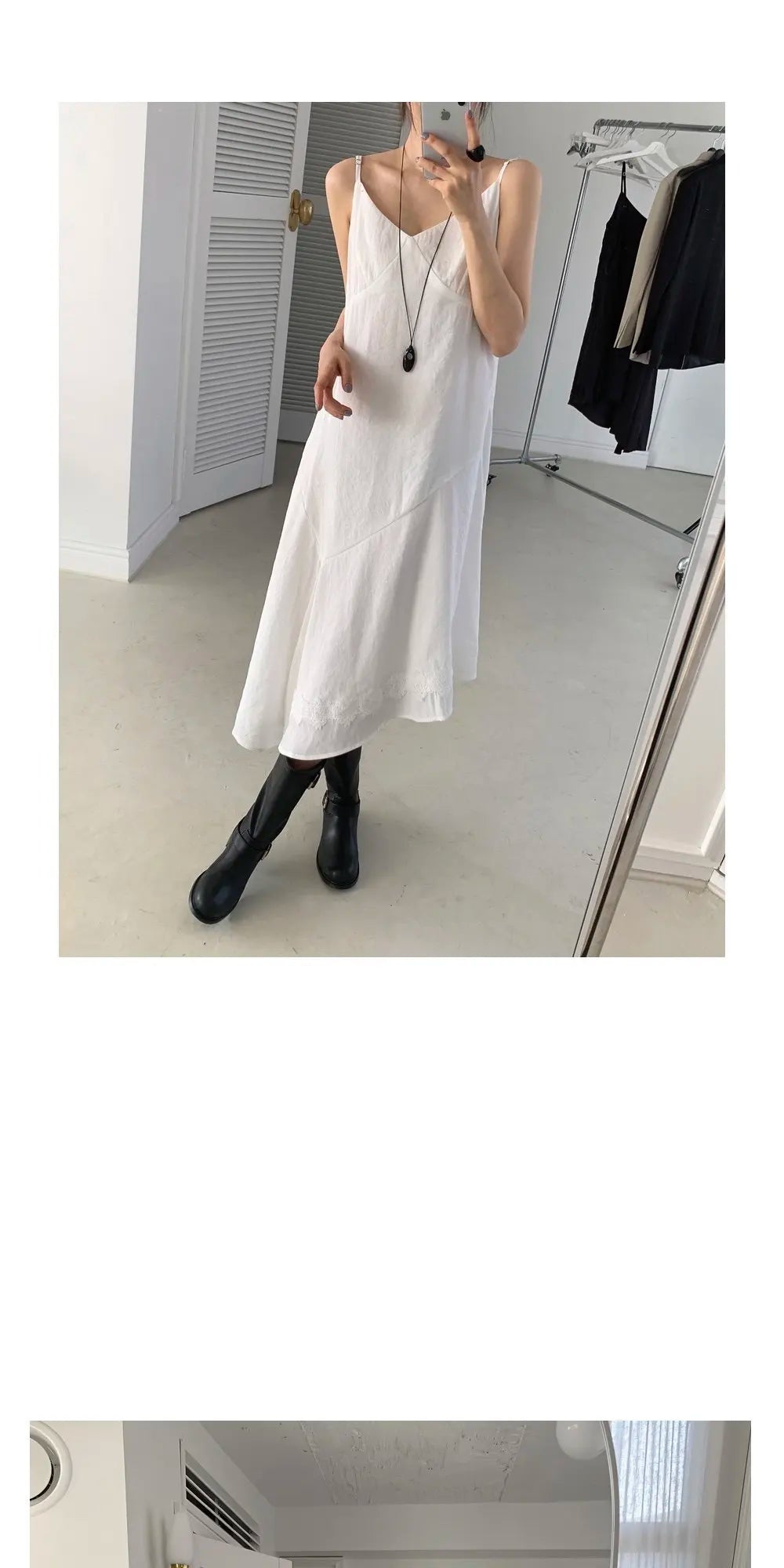 アシンメトリーヘム Vネックロングワンピース ブラック