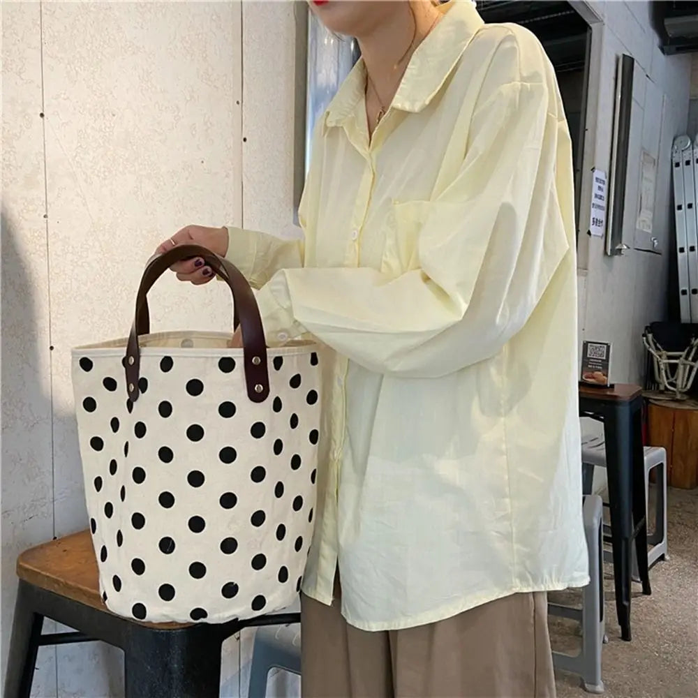 ドット柄キャンバス バケットバッグ