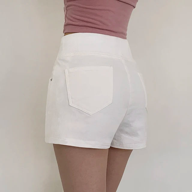 ハイウエスト デニムショートパンツ 白 ベルト付き