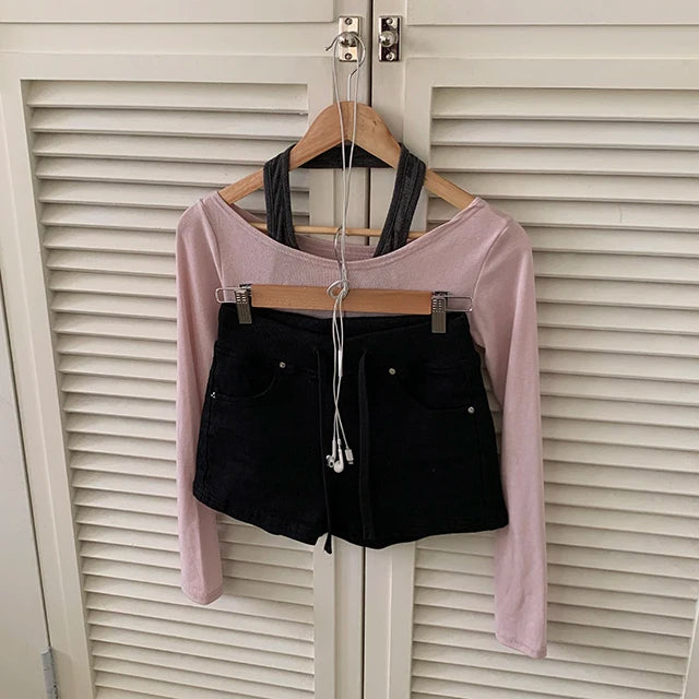 ハイウエスト デニムショートパンツ 白 ベルト付き