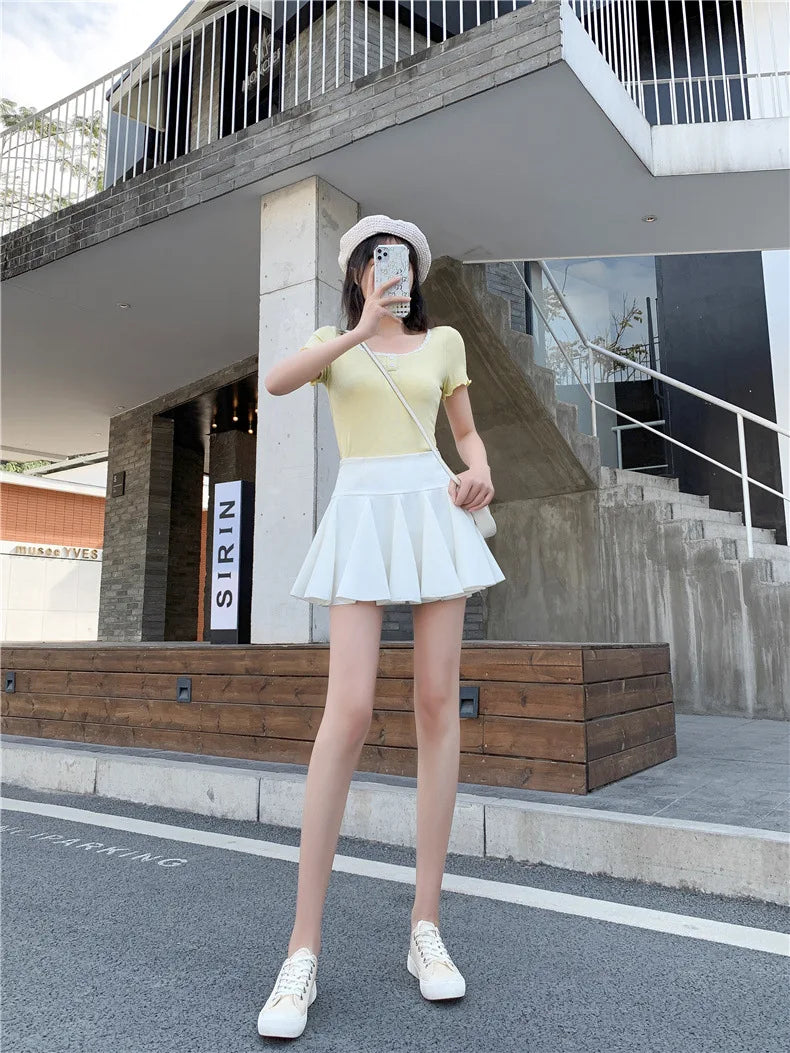 ハイウエスト プリーツスケータースカート