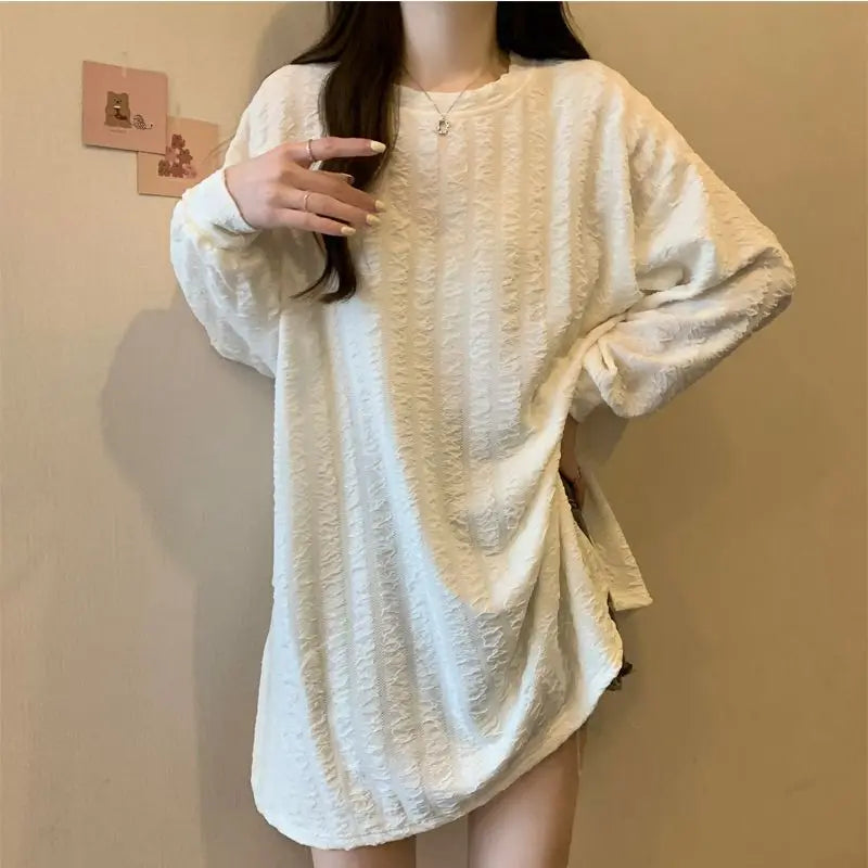 オーバーサイズ スリット入り 長袖チュニックTシャツ