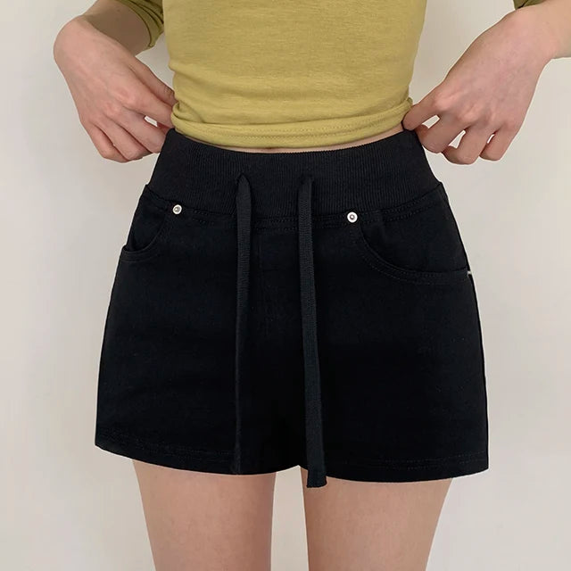 ハイウエスト デニムショートパンツ 白 ベルト付き
