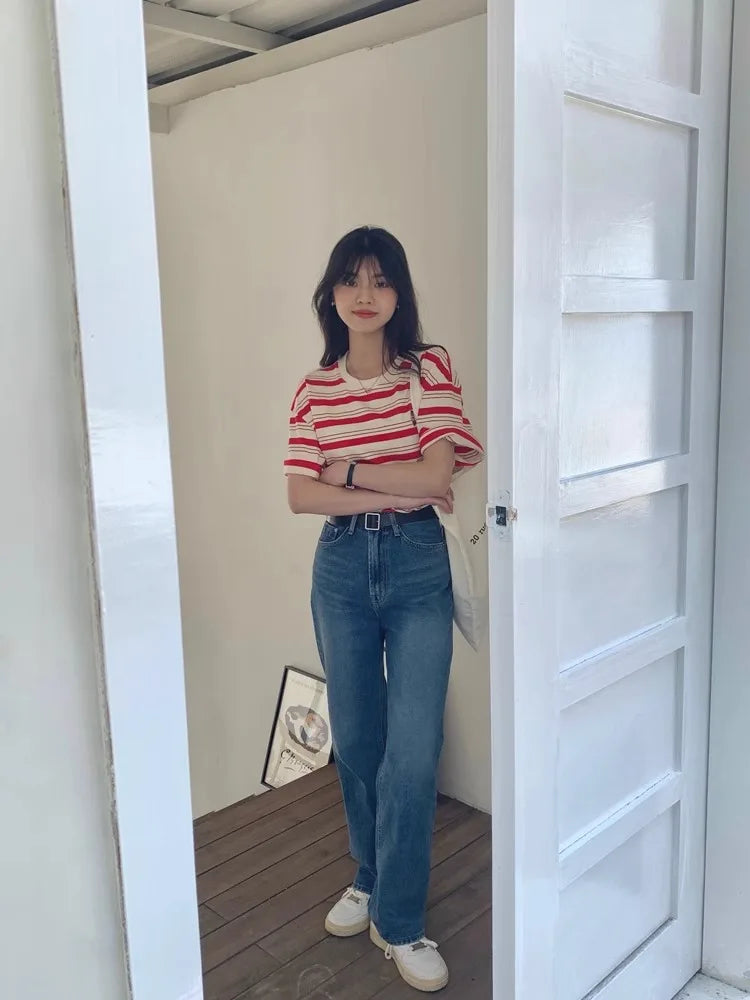 ボーダー柄 ルーズフィット 半袖Tシャツ