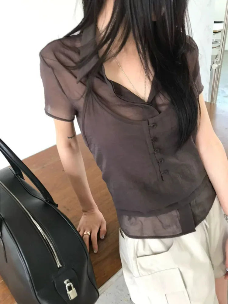 シアー半袖ブラウス ツーピースセット