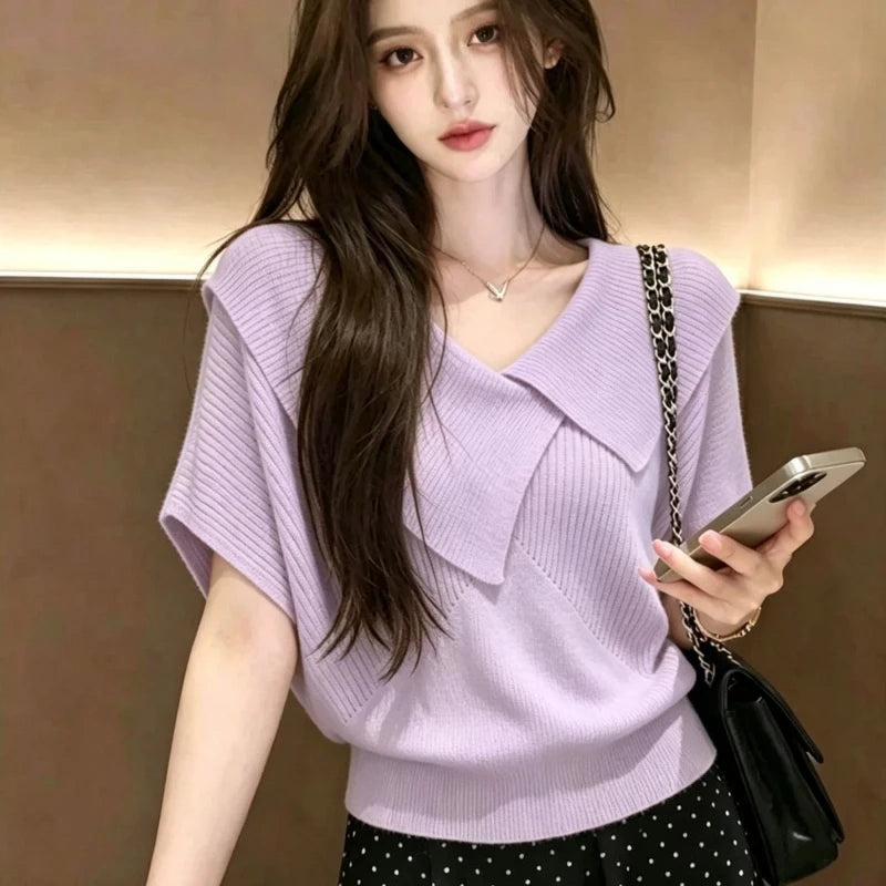 アイスシルク Vネック イレギュラーヘム半袖Tシャツ