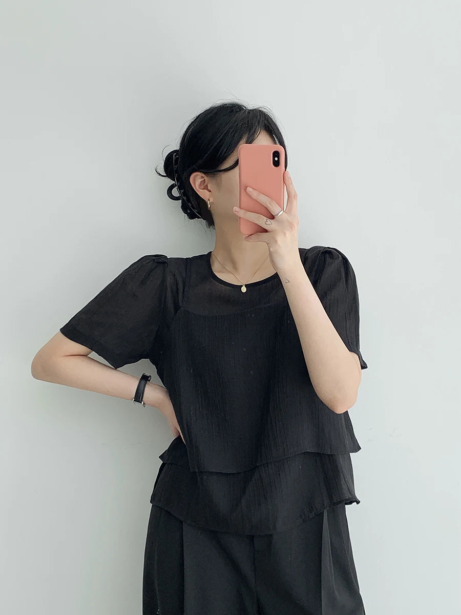 パフスリーブ シフォンブラウス 2点セット