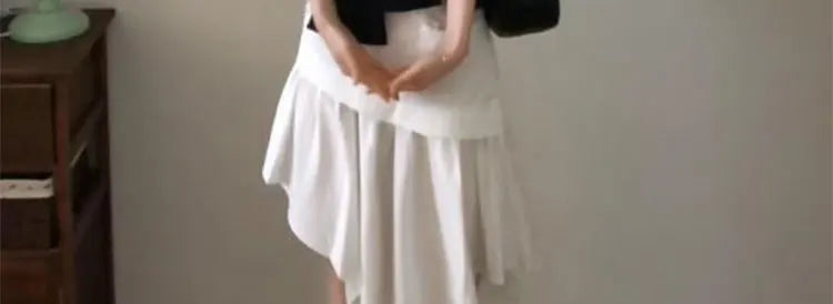 レース切替 アシンメトリー Aラインスカート 白