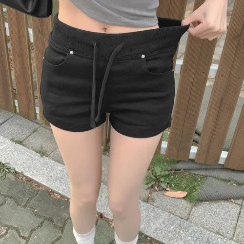 ハイウエスト デニムショートパンツ 白 ベルト付き