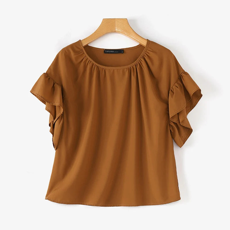 ZANZEA ラッフルヘム シフォンチュニック