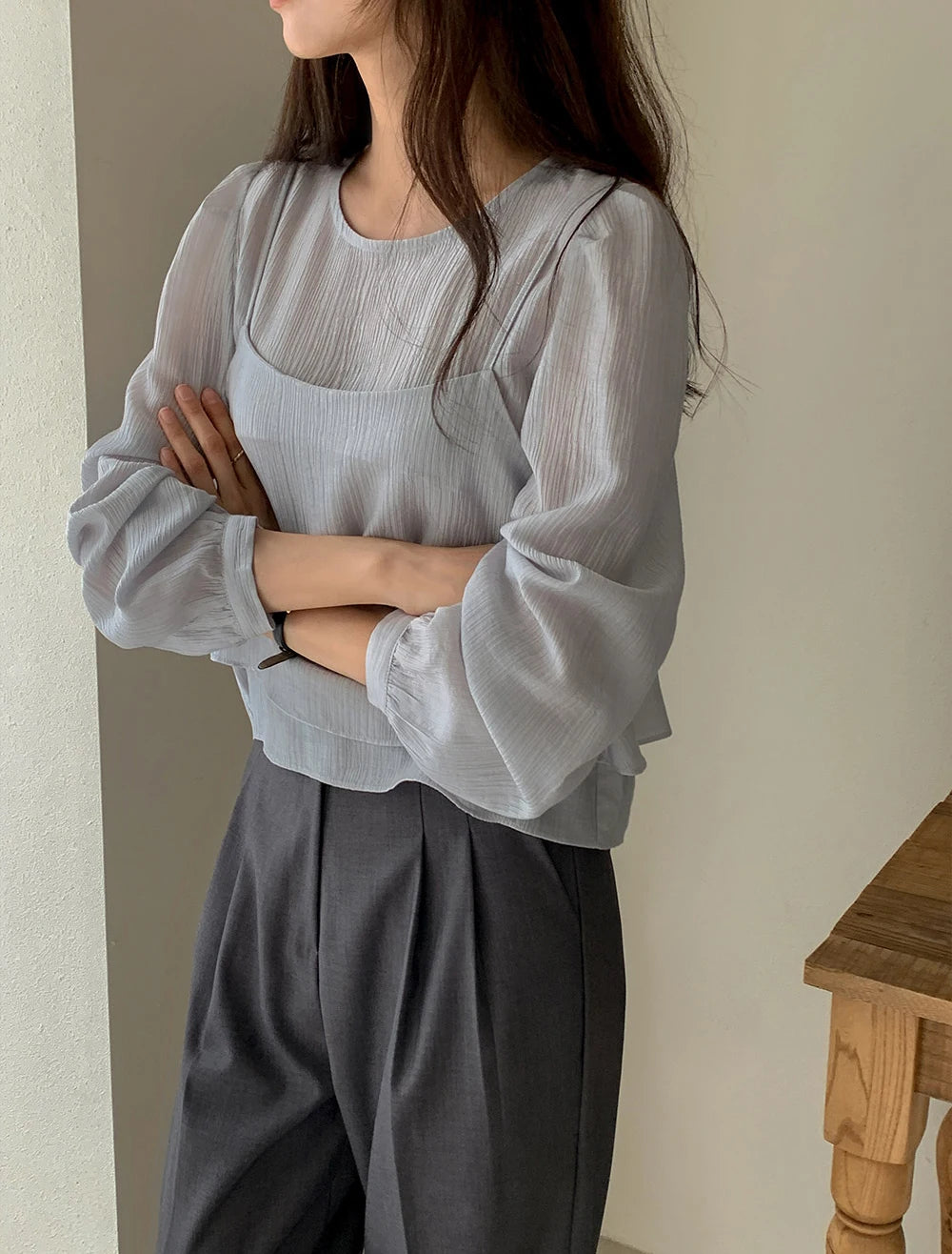 バブルスリーブ シアーシャツ ベストセット
