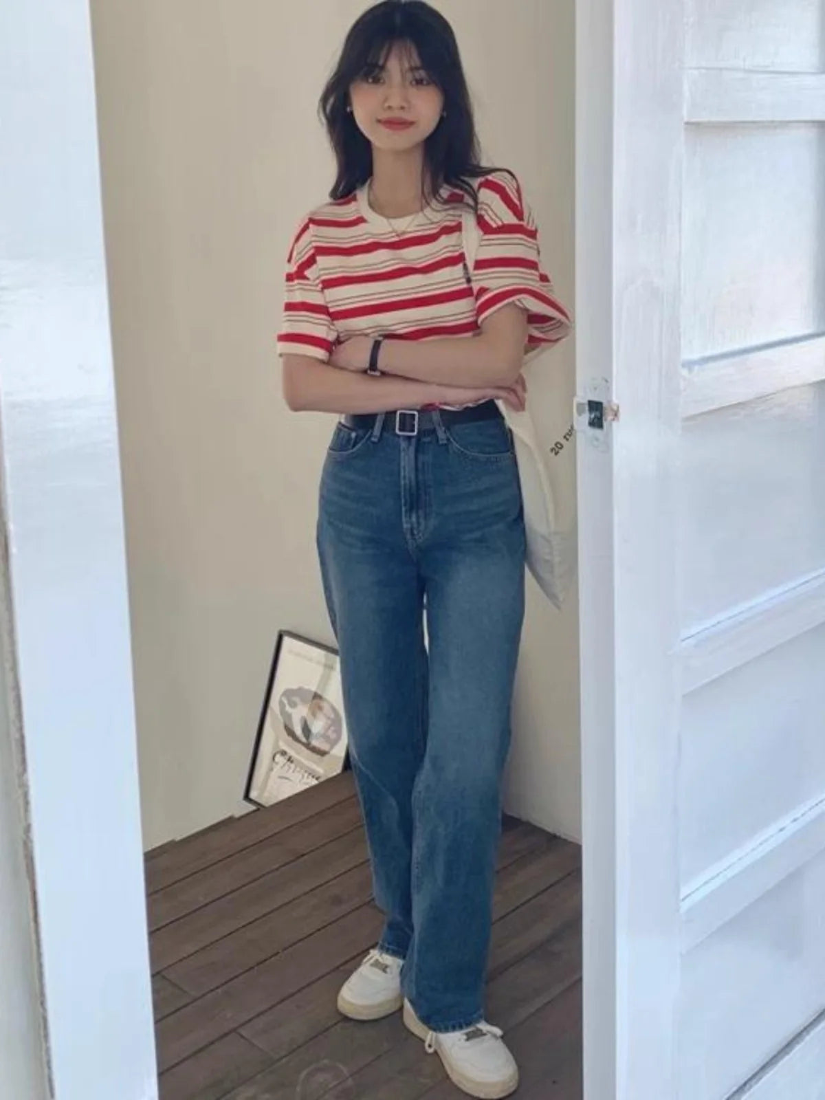 ボーダー柄 ルーズフィット 半袖Tシャツ