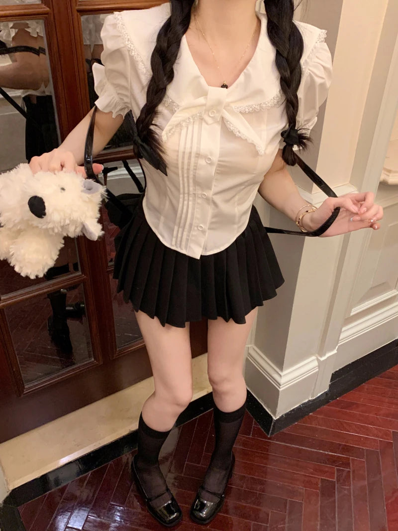 フリルカラー パフスリーブシャツ ホワイト