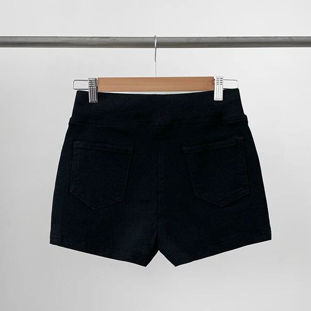 ハイウエスト デニムショートパンツ 白 ベルト付き