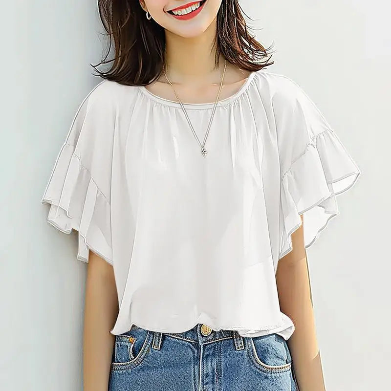 ZANZEA ラッフルヘム シフォンチュニック