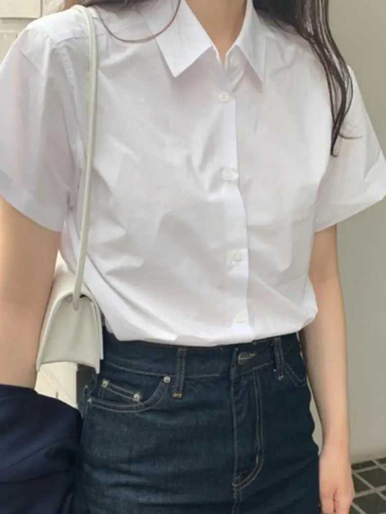 ストレートカット コットン半袖シャツ 白