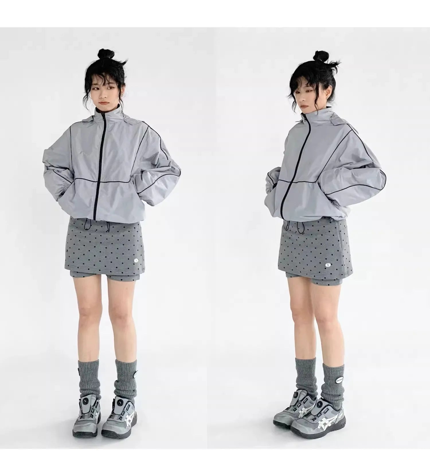 ドット柄 グレー ワイドショートパンツ