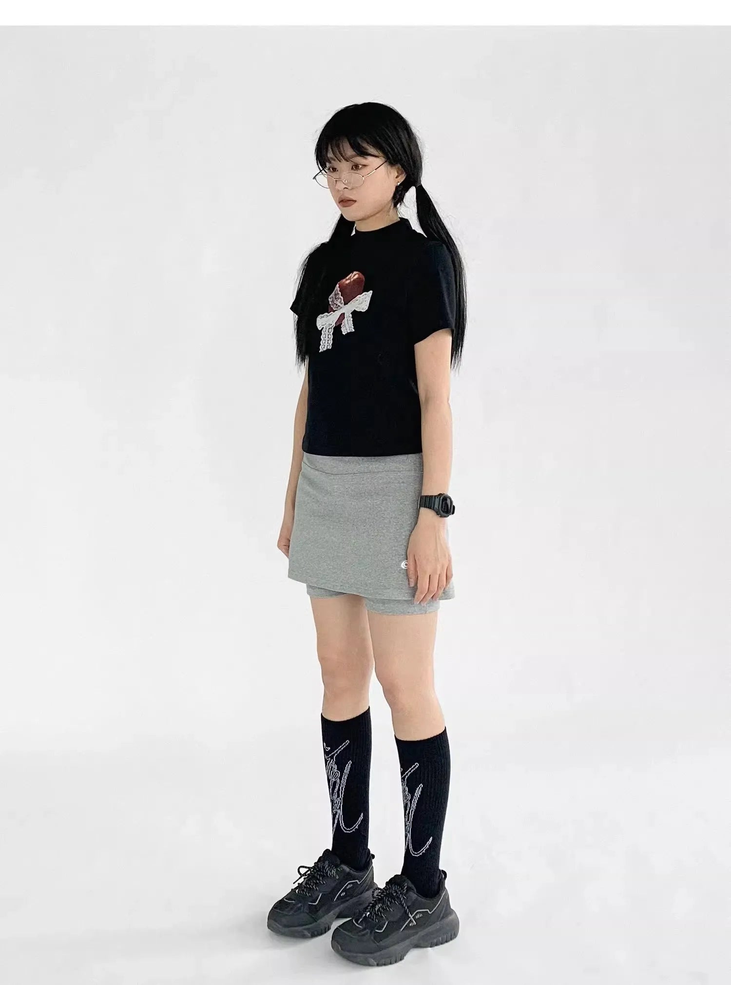 ドット柄 グレー ワイドショートパンツ