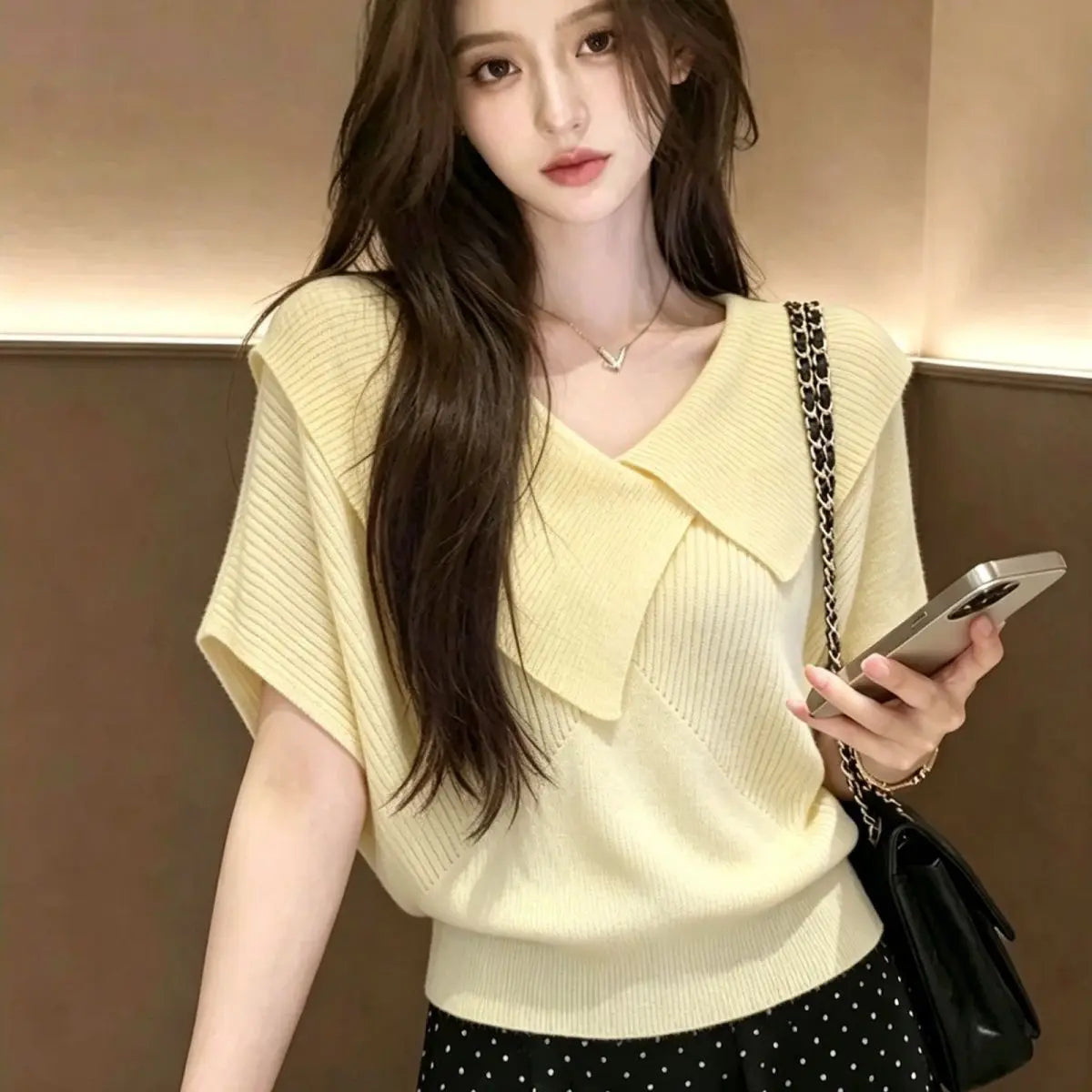 アイスシルク Vネック イレギュラーヘム半袖Tシャツ