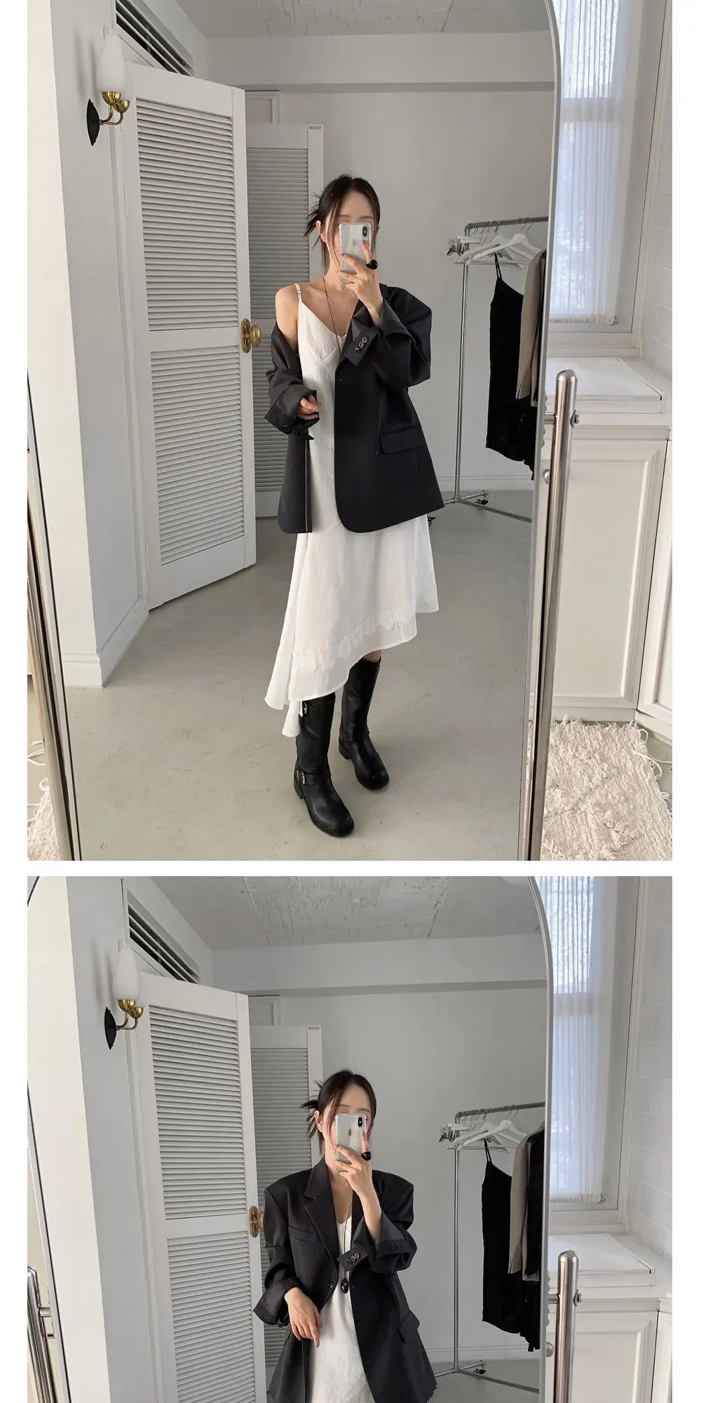 アシンメトリーヘム Vネックロングワンピース ブラック