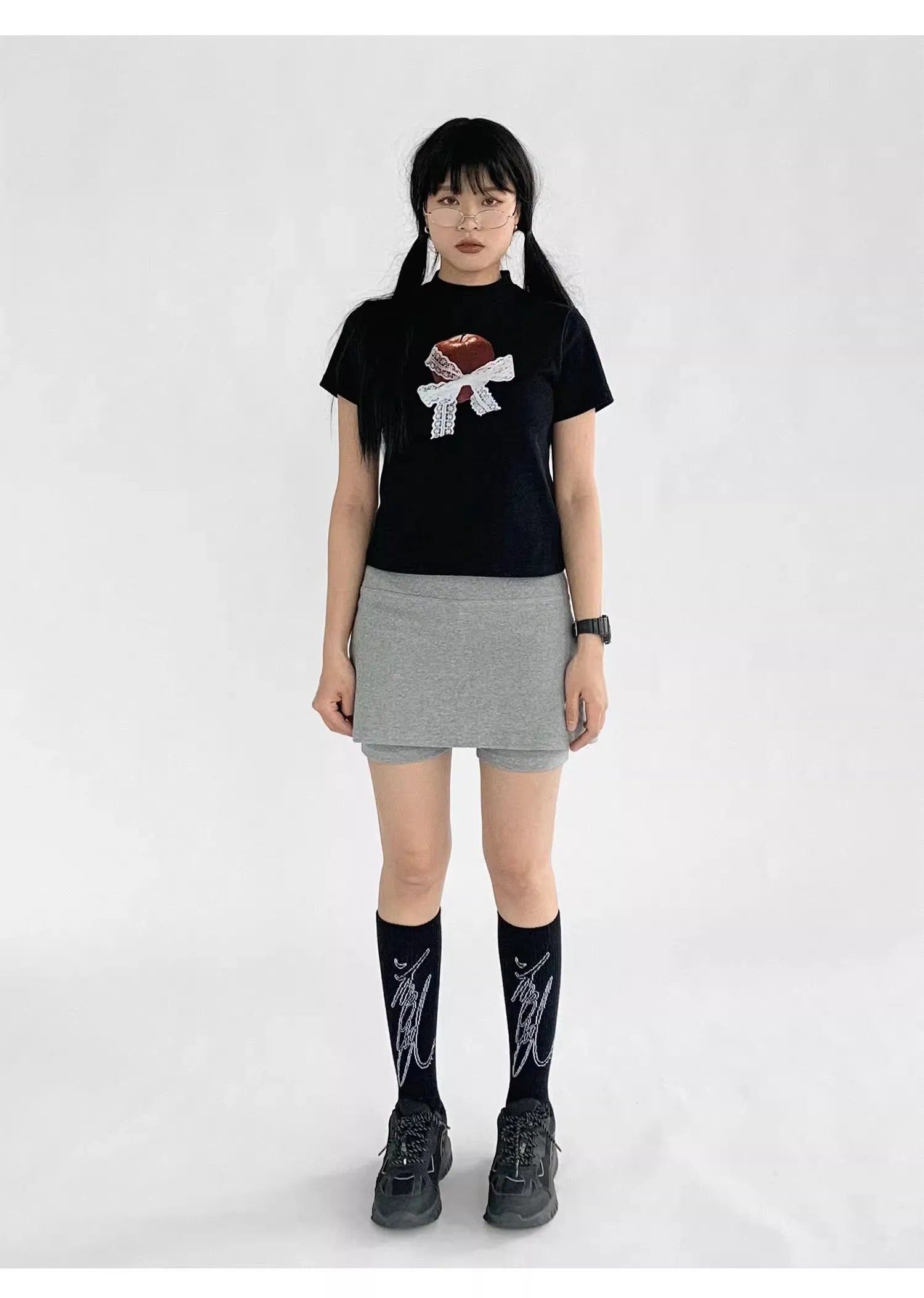 ドット柄 グレー ワイドショートパンツ