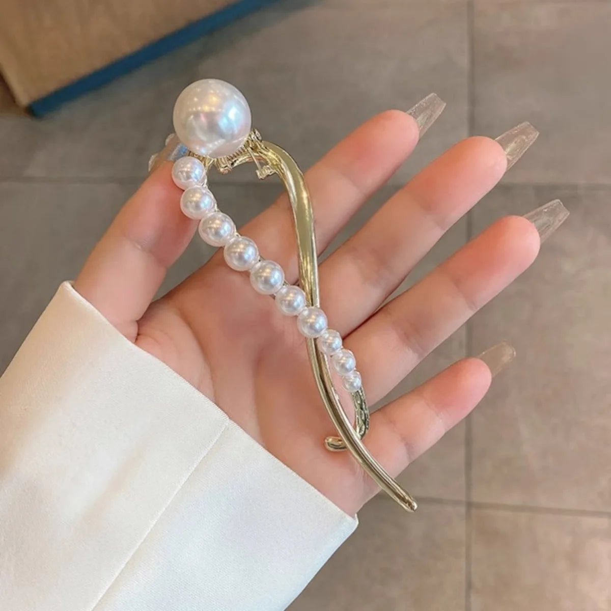 パールツイスト ヘアクリップ 約11.5cm