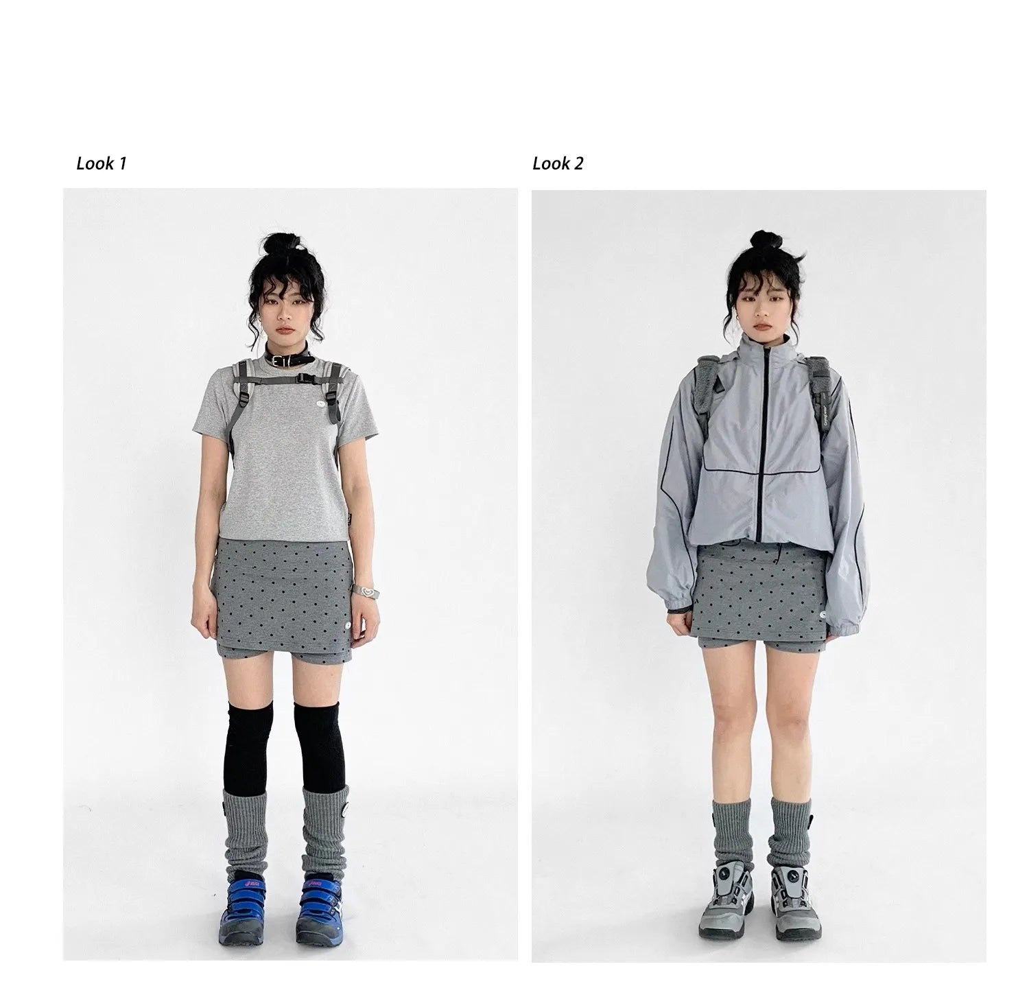 ドット柄 グレー ワイドショートパンツ