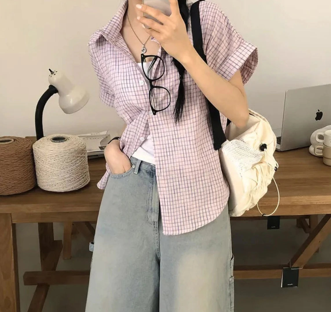 チェック柄 半袖ボタンアップシャツ