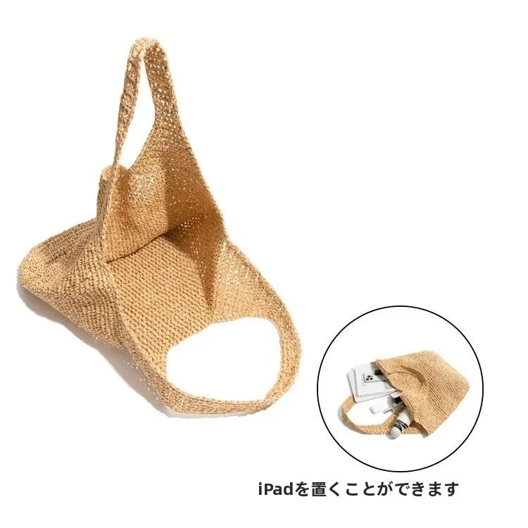 ストロー編み 大容量ビーチトートバッグ