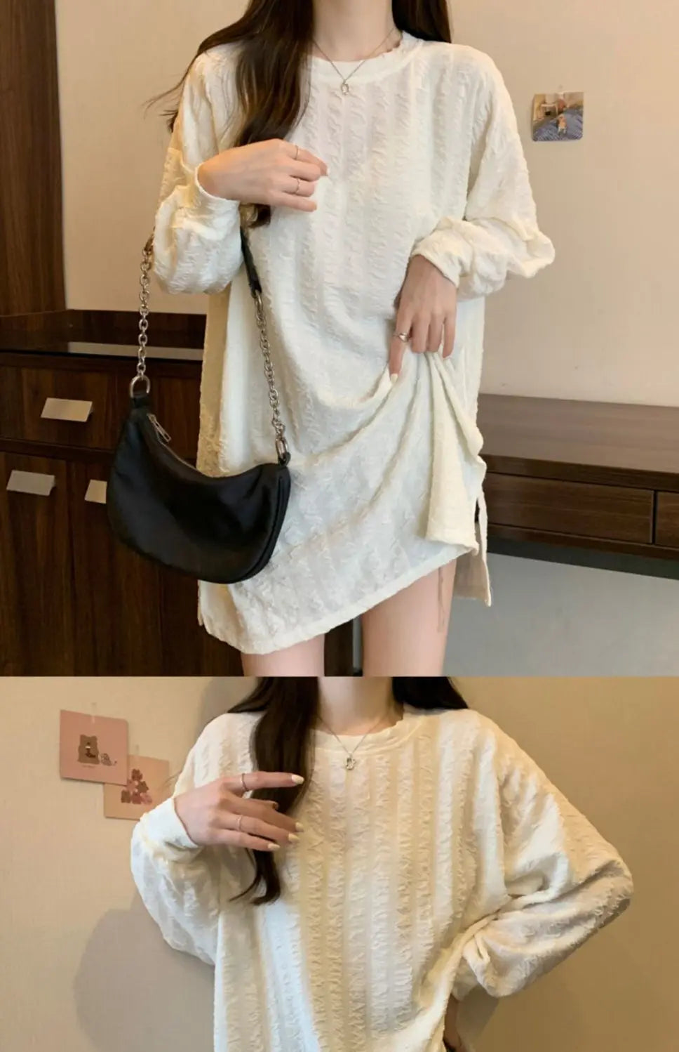 オーバーサイズ スリット入り 長袖チュニックTシャツ