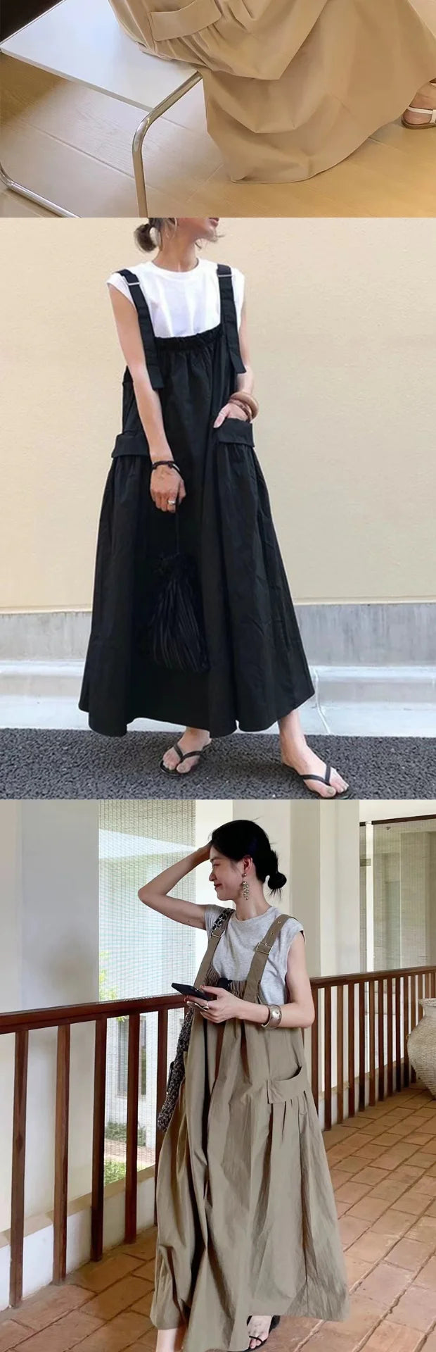 ワイドストラップ ゆったりロングワンピース