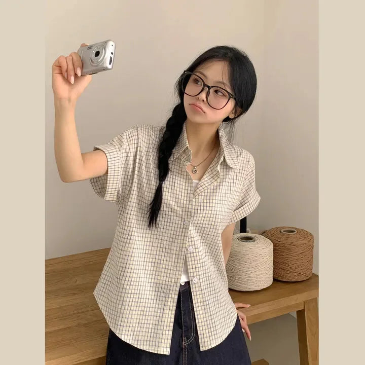 チェック柄 半袖ボタンアップシャツ