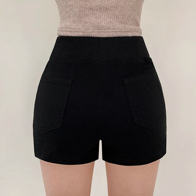ハイウエスト デニムショートパンツ 白 ベルト付き
