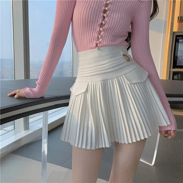 ホワイト Aライン プリーツミニスカート
