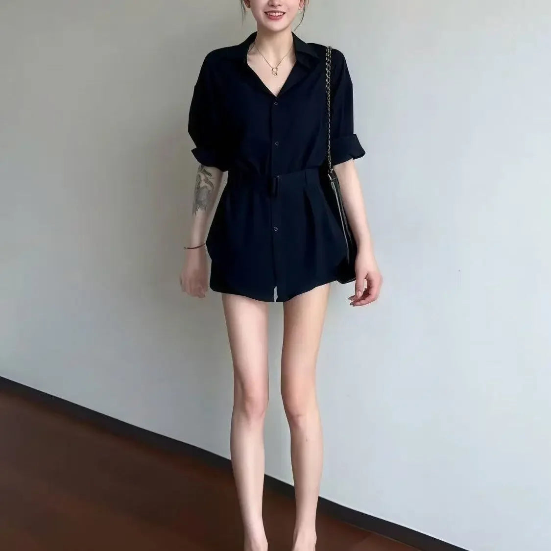 フレンチレトロ ストラップ付き長袖シャツ