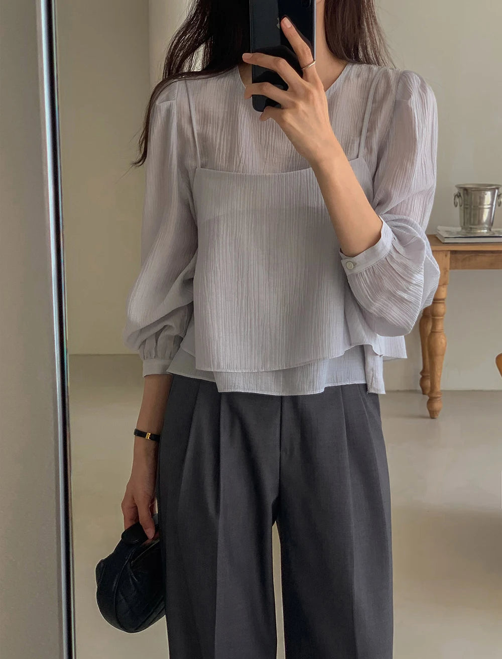 バブルスリーブ シアーシャツ ベストセット