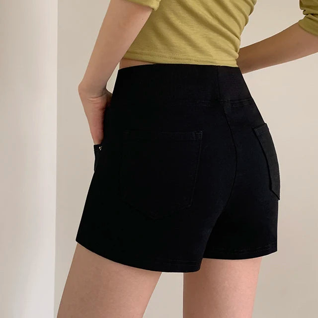 ハイウエスト デニムショートパンツ 白 ベルト付き